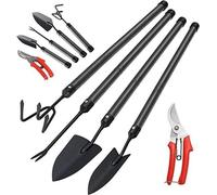 Kit d'outils de jardinage, kit haut de gamme 5 pièces comprenant une scie, un transplanteur, une pince à mauvaises herbes, une houe, un sarcloir et une vis de fixation, idéal pour le jardinage, cadeau