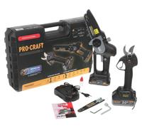 Kit d'outils de jardinage sans fil Procraft PS210SET Black Edition : mini-tronçonneuse CCS20 + sécateur CP20 20 V sans balais + 2 batteries 2,0 / 4,0 Ah + chargeur