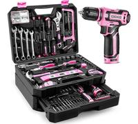 Kit d'outils de perceuse sans fil 12 V, couleur rose, 238 pièces, avec batterie et mallette de rangement