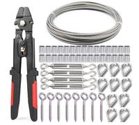Kit d'outils de sertissage pour câble métallique, comprenant une pince à sertir pour câble métallique, 30 mètres de câble en acier inoxydable de 2 mm, 4 tendeurs en acier inoxydable M5, 8 anneaux à vi