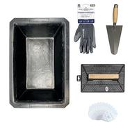 Kit D'outils Maçonnerie & Rénovation, Bricolage - Auge Caoutchouc Naturel Vulcanisé 10L, Truelle Ronde 20cm, Taloche 18x27CM, Paire de Gants Polyurethane Gris, Lot 12 masques FFP2