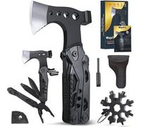 Kit d'outils multifonction 16 en 1 pour le camping comprenant une hache, un marteau, un tournevis, une scie et un décapsuleur