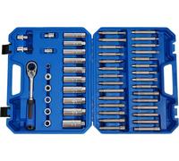 Kit d'outils pour amortisseurs - Outils de démontage 50 pièces - Acier Cr-V - Forgé à froid et trempé - Douille cannelée/adaptateur - Coffret à outils 9,3 × 40,5 × 32 cm - Bleu/argent
