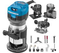 Kit d'outils pour défonceuse à bois 6,5 A, 1-1/4 HP, couple maximal 30 000 tr/min, vitesse variable, défonceuse compacte avec base fixe, base plongeante, base inclinable et base décalée