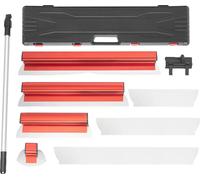 Kit d'outils pour le lissage du plâtre, avec lames en acier inoxydable, longueurs de lames : 35 cm, 60 cm et 80 cm. Tige réglable de 87 à 156 cm. Dimensions de la boîte à outils : 92,4 x 22,3 cm. Poid