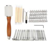 Kit d'outils pour le travail du cuir, 21 motifs avec lettres et chiffres - Alliage de zinc et bois de hêtre pour projets de bricolage