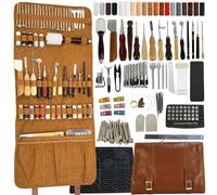 Kit d'outils pour le travail du cuir, 85 pièces, avec sac de transport, comprenant des outils de coupe et de couture