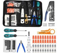 Kit d'outils réseau 12 en 1 - Pince à sertir RJ45, RJ12, RJ11 - Testeur de câbles - Connecteurs et embouts - Attaches de câbles - Tournevis - Noir