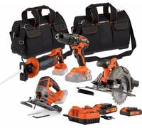 Kit d'outils sans fil DUAL POWER 20V, Perceuse-visseuse, Scie sauteuse, Scie sabre, Scie circulaire, 2 Batteries, Chargeur