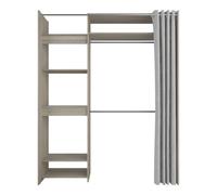 Kit dressing extensible 1 colonne 2 penderies avec rideau couleur chêne clair - Largeur 111,1 x Profondeur 50,1 x Hauteur 208,5 cm
