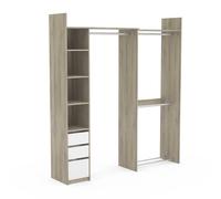 Kit dressing extensible 1 colonne 3 penderies couleur chêne / blanc mat - Largeur 199,7 x Profondeur 43,9 x Hauteur 218,3 cm