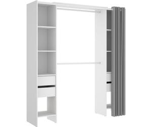 Kit-dressing extensible avec rideau et 4 tiroirs - SUIT - Blanc - L 180-113 x P 50 x H 205 cm