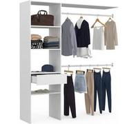 Kit dressing MELINE 160 x 40 x 180 cm blanc avec étagères + tiroir + double penderie Blanc G