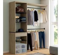 Kit dressing MELINE 160 x 40 x 180 cm hêtre avec étagères noires + tiroir + double penderie