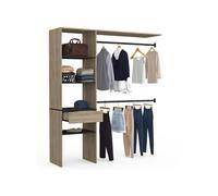 IDMarket Kit dressing MELINE 160 x 40 x 180 cm hêtre, étagères noires, tiroir, double penderie