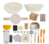 Kit d'ustensiles de boulangerie - 2 corbeilles de levée - Récipient en verre - Spatule en silicone - Racloir à pâte - Grattoir à pâte - Blanc