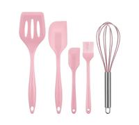 Kit d'Ustensiles de Cuisine, 5 Pièces Ustensiles de Cuisine Silicone Résistantes à Chaleur - Outil de Cuisine Antiadhésif pour Cuisine, Cuisson, Pâtisserie (Rose)
