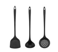 Kit d'Ustensiles de Cuisine en Silicone, 3pcs Spatules, Louches à Soupe, Cuillère Passoire, Ustensiles de Cuisine Antiadhésive Résistants à Chaleur pour Cuire, Ramasser, Mélanger, Fouetter (Noir)