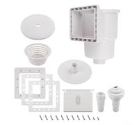 Kit écumoire pour piscine hors sol blanche avec plaque d'aspiration et adaptateur de tuyau pour enlever les débris de surface dans les piscines rondes ou rectangulaires. Construction en plastique ABS