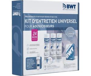 Kit Entretien Adoucisseur BWT Universel, 3 Cartouches B.SECURE 25 µm, 1 Pack Pastilles IOCLEAN, 24 Mois