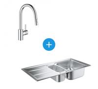 Kit Evier cuisine K400 à encastrer 965x500mm Acier inoxydable + Mitigeur douchette extractible 2 jets (31567SD0-SET5)