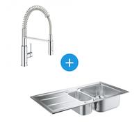 Kit Evier cuisine K400 à encastrer 965x500mm Acier inoxydable + Mitigeur Get semi-pro ressort & douchette 2 jets (31567SD0-SET3)