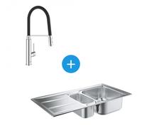 Kit Evier cuisine K400 à encastrer 965x500mm Acier inoxydable + Mitigeur semi-pro Concetto douchette 2 jets (31567SD0-SET4)