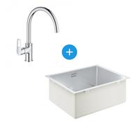 Kit Evier de cuisine K700 sous-plan 540x440mm Acier inoxydable + Mitigeur Bauloop Col de cygne, Chrome (31574SD1-SET1)
