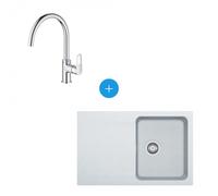 Kit Évier Orion à encastrer en Tectonite, 780x500mm, Blanc Polaire + Mitigeur Grohe Bauloop, col de cygne, Chrome