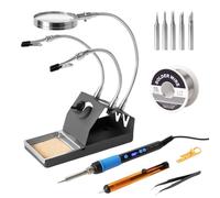 Kit Fer à Souder 100W, mit LCD und Zubehör, Température Réglable 180-500°C | Troisième Main & Loupe, mit 5 Conseils de soudage, Fil de Soudure Sans Plomb, pour Réparation Électrique et Bricolage