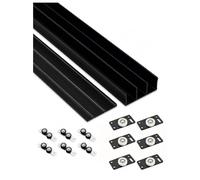 Kit ferrure porte coulissante 3 voies, pose à plat, réglable(Black,150cm)