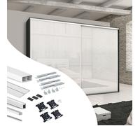 Kit de quincaillerie pour armoire à 2 portes coulissantes avec fermeture souple Placard 74 - Modèle de poignée Sharp - épaisseur 19mm - panneaux non inclus - Peint en blanc