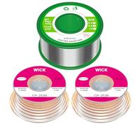 Kit Fil de Soudure Sans Plomb & Tresse de Dessoudage - Fil Électronique avec Flux Colophane (Sn99,3Cu0,7/1,0mm/100g) + Mèche No-Clean (2,5mm/3,0m/2 Pcs)