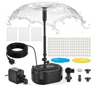 Kit filtre de bassin et pompe à fontaine - Pompe submersible - Clarification par UV - Fonctionnement silencieux - Éclairage LED 7 couleurs - Circulation - Noir