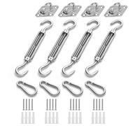 Kit fixation auvent voile d'ombrage en acier inox - 4 supports, 4 mousquetons et vis de tension