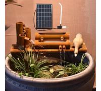 Kit fontaine en bambou de 30 cm avec pompe et fontaine solaire | À roue à eau for intérieur, extérieur, jardin ou terrasse, style Feng Shui Zen.