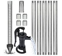 Kit Forage Puits avec Pompe à Main, Longueur Totale 6 m BlackPump | Crépine de 1 m à maille 60, Pointe moulée pour pénétrer le sol, Raccord fileté NPT 1-1/4 pouce, 5 tubes en acier galvanisé