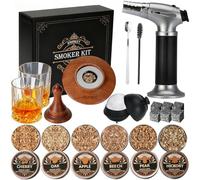 Kit fumoir à Whisky avec Torche - 6 Saveurs de copeaux de Bois, 2 Verres, 6 Pierres, kit d'infusion à Cocktail, Boisson Ancienne, Cadeau d'anniversaire pour Homme, Papa (sans Butane) (Ébène)