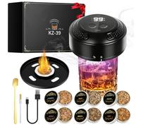 Kit Fumoir à Whisky Électrique Rechargeable avec Briquet Intégré - 6 Saveurs de Copeaux de Bois - Fumeur de Cocktails sans Butane pour Bourbon, Vin, Fromage - Idée Cadeau Homme, Papa et Maris