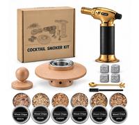 Kit fumoir pour whisky - Brûleur - 4 pierres de granit - Bois de hêtre - Fumoir en bois de hêtre pour whisky et cocktails - 6 types de copeaux