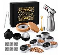 Kit fumoir pour whisky - Kit de fumage avec 6 pierres à whisky - 6 pots de copeaux de bois - Brûleur inclus