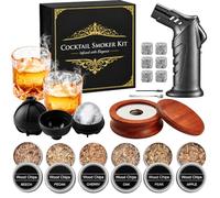 Kit fumoir Whisky et Cocktail, 2 Verres, Chalumeau sans gaz, Coffret Cadeau | Coffret cadeau à partager : 2 verres, 2 moules en silicone et 6 pierres en granit. Anniversaire, Noël, fête des Pères.