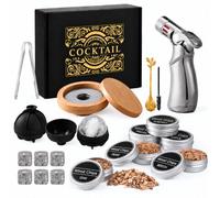 Kit fumoir whisky et cocktail avec 2 moules en silicone, chalumeau sans gaz | Coffret cadeau pour amateur de whisky : 2 moules en silicone et 6 pierres en granit. Anniversaire, Noël, fête des Pères.