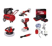 Kit garage et atelier Einhell - Visseuse - meuleuse - polisseuse - compresseur + accessoires et batteries