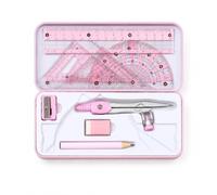Kit Geometrie Rose, Lot Regle Equerre Rapporteur, 8pcs Compas Enfant | Compas, Règle, Rapporteur, Crayons avec Mines de Rechange - Dessin Précis pour Étudiants - Boîtier Rangement Anti-Choc Inclus