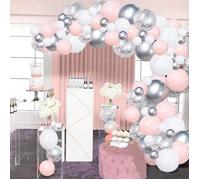 Kit Guirlande Arche Ballon Blanc Rose Argenté Guirlande de Ballon Blanc Rose Anniversaire Mariage Décorations Fête Noël Nouvel An