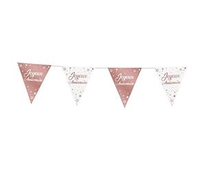 Kit Guirlande Fanion Anniversaire Rose Gold métallique et Blanche 6m (x1) REF/GFM00RG