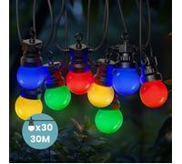 SKYLANTERN Guirlande Guinguette 30M Multicolore - Guirlande Lumineuse Exterieure LED 30 bulbes Rouge Vert Bleu Jaune - Guirlande Guinguette Exterieure Multicolore de 30M + 3M de cable