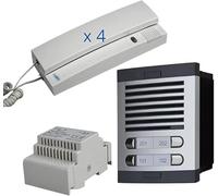 Kit interphone 4 logements audio analogique 4+n - Interphone immeuble 4 appartements complet avec plaque de rue, combinés, alimentation et boîte d’encastrement - Haute qualité