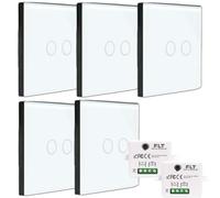 KIT interrupteur sans fil - 5 Télécommande murale DOUBLE ALLUMAGE + 2 Mini récepteur encastrable - Va et vient sans travaux - Commande à distance Tactile - Commutateur radio RF 433 mhz